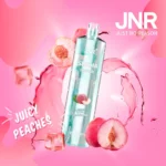 Vape jetable JNR Shisha Hookah Juicy Peaches avec saveur de pêche juteuse, capacité de 12000 Puffs et design élégant.