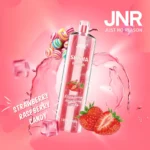 Vape jetable JNR Shisha Hookah Strawberry Raspberry Candy avec saveur gourmande de fraise, framboise et bonbon, capacité de 12000 Puffs.