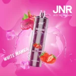 Vape jetable JNR Shisha Hookah White Mamba avec des saveurs exotiques de pitaya et de fraise, capacité de 12000 Puffs et design élégant.