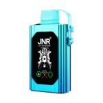 Shiny metallic blue JNR vape mod featuring a digital display and ergonomic design