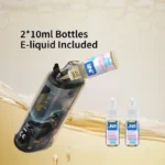 JNR Falcon-X disposable vape with 2x 10mL Mixed Berries e-liquid bottles included, showcasing the vibrant eagle design and refill feature.