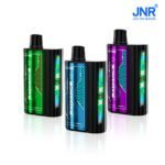 Trio of Radiance vape devices in green, blue, and purple colors with glowing LED indicators