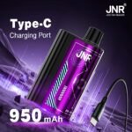 JNR Radiance vape device in purple with 950mAh battery and Type-C charging cable