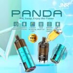 JNR Panda vape kit featuring a unique panda design with a colorful battery display, dual mesh coil, and Cherry Ice pod for refreshing flavor.