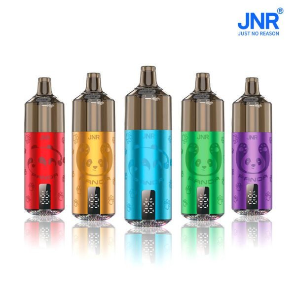 JNR Panda Pod Mod with multiple color options (red, orange, blue, green, purple), featuring a high-capacity pod system for enhanced vaping experience.
