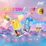 JNR Falcon Gem 30K vape pod system featuring a visible e-liquid tank and dual mesh coil for enhanced flavor and smooth vaping experience.