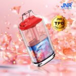 JNR Falcon Gem vape pod system in red with clear e-liquid tank, TPD certified for safety, and dual mesh coil for rich flavor and smooth vapor.