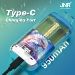 JNR Falcon Gem vape pod system featuring Type-C charging port and 950mAh battery with visible e-liquid tank, Summer Holiday flavor, and TPD certification.