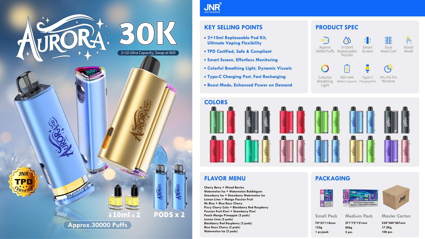JNR Aurora 30K Pod Vape Kit | 15 Flavours | Dual Pods