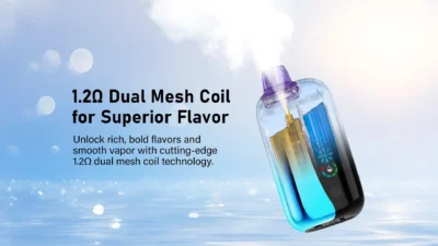 Transparent JNR Flex Ice vape showing dual mesh coil and vapor release