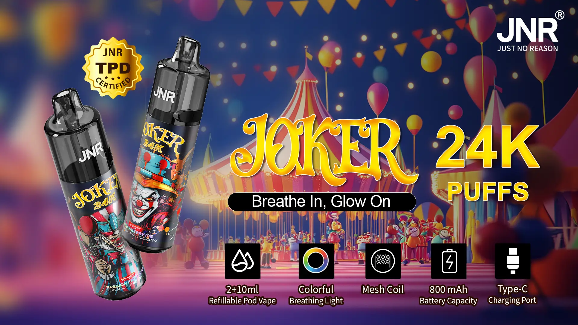 JOKER 24K vape devices with clown design and 24K puff capacity