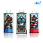 Three JNR disposable vapes featuring a gorilla warrior design with flavors Mixed Berries, Blueberry Ice, and Cherry Cola in vibrant colors