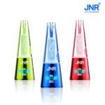 Three JNR ChicSpire 26.5K Puffs vapes in green, blue, and red colors, featuring a sleek conical design, LED display, and premium branding