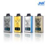 JNR Mega Box Pro Blue Razz Cherry vape device displayed with single and 10-pack packaging, featuring silver-blue design and labeled 380 puffs