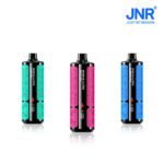 Three JNR Shisha Ultra 45K disposable vape devices in green, pink, and blue colors with LED battery display and sleek cylindrical design