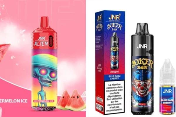 Découvrez la fraîcheur fruitée du Watermelon Ice avec le vape JNR Alien 10000 face au JNR Joker 24K avec sa saveur Blue Razz Cherry enivrante.